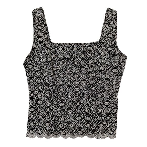 Y2K Whimsygoth Lacy Tank Top Black and White Size Large Dress Barn - Picture 2 of 8